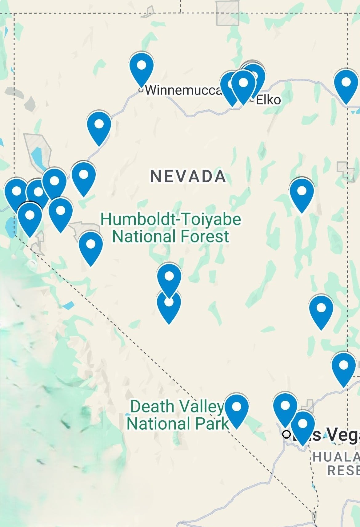 Nevada RHTP Flex Fund Budget Period 1 funding map — rural institutions awarded grants across 12+ counties